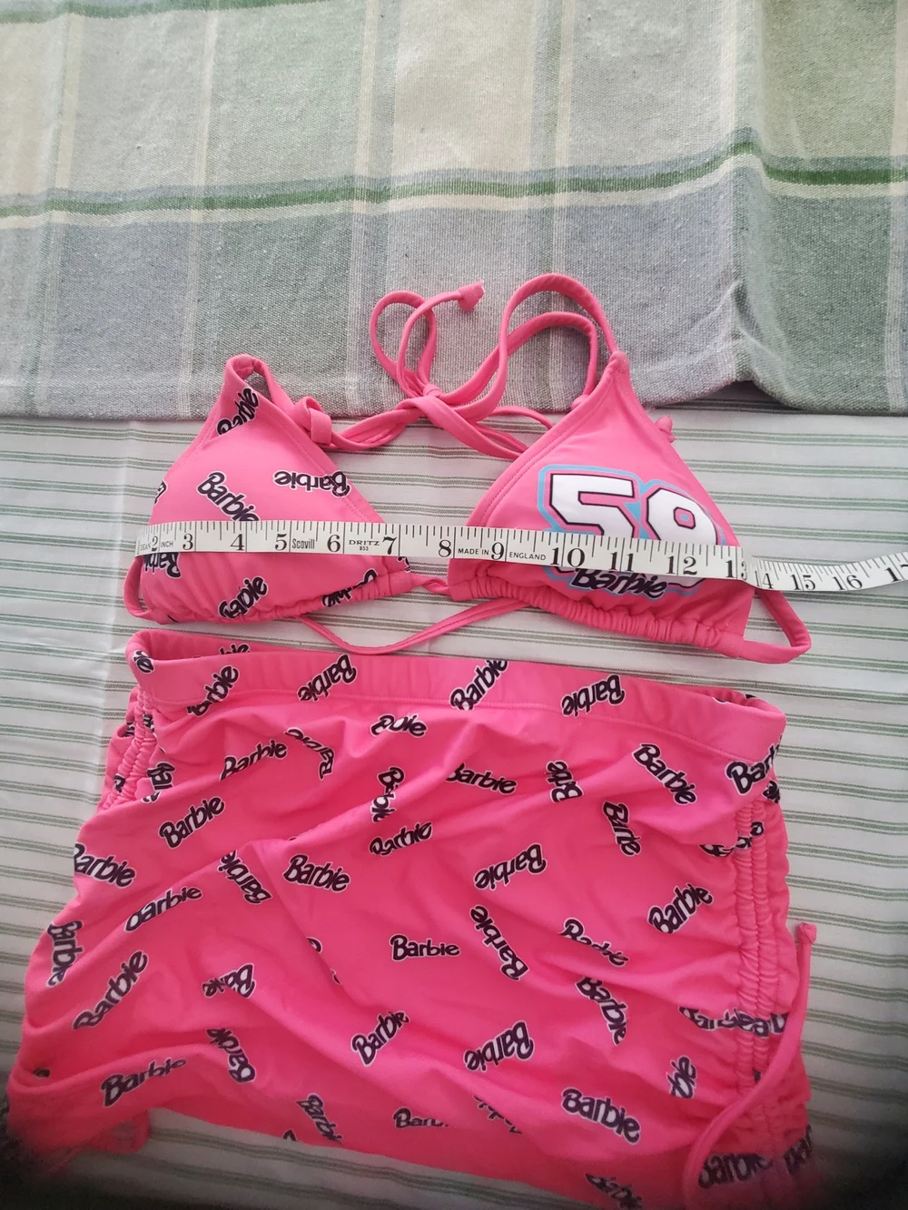 Barbie Bright Pink Logo Triangle Bikini with Ruched Skirt